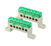 sourcing map 2Pcs Terminal Ground Bar, 6 Positions Screw Brass Terminal Bus Bar, 7x11mm Ground Block for Electrical Equipment, Distribution Box, Green