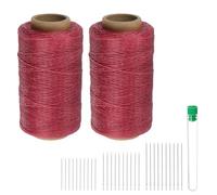 sourcing map 2pcs Thread for Sewing Upholstery Thread 284 Yards 260m 150D Waxed Polyester Thread Wear-Resistant Embroidery Cord String Cotton with 30pcs Needles for Quilting Leather, Barn Red