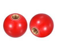 sourcing map 2Pcs Threaded Ball Knobs, M8 Female Thread Thermoset Ball Knob 32mm Dia Round Operation Handles with Copper Insert for Machine Lever Handle, Red