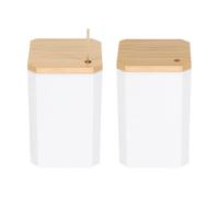 sourcing map 2Pcs Toothpick Holder, Square Simple White Toothpick Dispenser Container with Bamboo Lid for Storage Toothpicks, Needle, Cotton Swab
