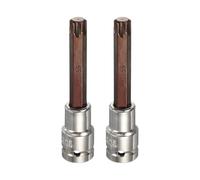 sourcing map 2Pcs Torx Bit Socket 1/2" Drive T55 S2 Steel 6 Point Head Long Screwdriver Drill Bits CR-V Steel Socket Adapter for Home Auto Axle Hex Nuts Bolts Repair