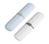 sourcing map 2pcs Travel Toothbrush Case White/Blue Portable Toothbrush Holder Plastic Toothbrush Organizer Storage Container Covers for Home Travel Business Camping
