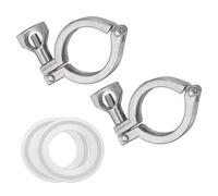 sourcing map 2Pcs Tri-Clamps, 32mm 304 Stainless Steel Single Pin Heavy Duty Tri-Clamps with Wing Nut and Silicone Gaskets for Ferrule TC