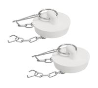 sourcing map 2Pcs Tub Stoppers, Rubber Bathtub Stoppers 38-39mm Kitchen Sink Drain Stopper, Bathroom Drain Plug with Pull Ring and Stainless Steel Chain, White