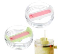 sourcing map 2Pcs Tumblers Lids Replacement, 40 oz Travel Tumbler Lid | Spill Proof Splash Resistant for Stanley Cup Coffee Mugs (Grass Green Pink/White Pink, Transparent Main Body)