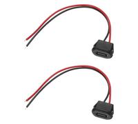 sourcing map 2pcs Type-C Female Chassis 2 Pin Wire, 3A 5V Square USB-C Female Socket to Pigtail Waterproof Terminal Extension Cable for PC LED Lamps Laptop, Black