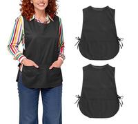 sourcing map 2Pcs Unisex Smock Apron, Kitchen Cleaning Work Apron Water & Oil Resistant for Men and Women with Side Ties and 2 Pockets for Chef Kitchen, Cleaning, Barber, Art Painting, Black