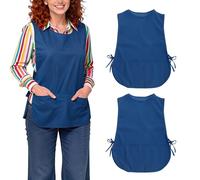 sourcing map 2Pcs Unisex Smock Apron, Kitchen Cleaning Work Apron Water & Oil Resistant for Men and Women with Side Ties and 2 Pockets for Chef Kitchen, Cleaning, Barber, Art Painting, Blue