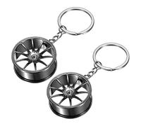 sourcing map 2Pcs Wheel Rim Tyre Keychain, Car Wheel Hub Auto Parts Key Chains Creative Key Fob Ring Fit Men Women for Cars Trucks Bikes, Black