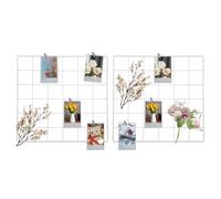 sourcing map 2Pcs Wire Wall Grid Panel, 12" x 12" Metal Photo Hanging Display Grid Shelf Decorative Gridwall Wire Board Organizer with Hook for Art Display Frame Home Decor, White