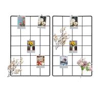 sourcing map 2Pcs Wire Wall Grid Panel, 12" x 8" Metal Photo Hanging Display Grid Shelf Decorative Gridwall Wire Board Organizer with Hook for Art Display Frame Home Decor, Black