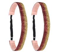 sourcing map 2Pcs Women's Headband, Non-Slip Bling Sparkle Headband Elastic Athletic Hair Head Band for Gym Running Yoga Sports, Workout Travel, Red Gold