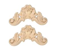 sourcing map 2Pcs Wood Carved Appliques, Unpainted Decorative Carving Decals for Bed Door Cabinet Dresser Furniture Decoration DIY (8x8cm/3.15x3.15)