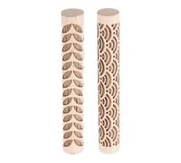 sourcing map 2pcs Wood Clay Roller 10cm Water Wave Leaf Pattern Rolling Pins Pottery Tools Wood Grain Texture Rollers for Clay Baking Dough Playdough DIY