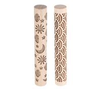 sourcing map 2pcs Wood Clay Roller 10cm Water Wave Moon and Stars Pattern Rolling Pins Pottery Tools Wood Grain Texture Rollers for Clay Baking Dough Playdough DIY
