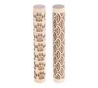 sourcing map 2pcs Wood Clay Roller 10cm Water Wave Paw Print Pattern Rolling Pins Pottery Tools Wood Grain Texture Rollers for Clay Baking Dough Playdough DIY