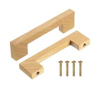 sourcing map 2Pcs Wood Drawer Pulls Knobs, 4 Inch Hole Center Square Wooden Drawer Pulls Cabinet Door Pull Handles Cupboard Handles with Screws for Kitchen Dresser Wardrobes, Ash Wood