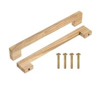 sourcing map 2Pcs Wood Drawer Pulls Knobs, 8 Inch Hole Center Square Wooden Drawer Pulls Cabinet Door Pull Handles Cupboard Handles with Screws for Kitchen Dresser Wardrobes, Ash Wood
