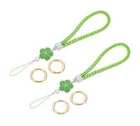 sourcing map 2Pcs Wristlet Lanyards, 4.7" Leather Keychain Strap with Flower Charm for Clutch Cellphone Keychain Wallet Purse Accessories, Green
