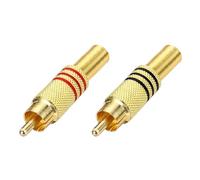 sourcing map 2PcsRCA male plugs/connector/adapter, Speaker Wire Connector, RCA Solderless Gold-Plated Copper Male Stereo Audio Connector Adapter 8MM Jack(Gold，Red/black Rubber Ring)