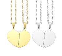 sourcing map 2Set Broken Heart Pendant Couple Necklace, Stainless Steel Engravable Best Friend Forever Pendant Adjustable Matching Necklace Two Half Hearts Charm(1.1", Silver/Golden)