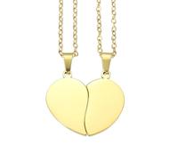 sourcing map 2Set Broken Heart Pendant Couple Necklace, Stainless Steel Engravable Best Friend Forever Pendant Adjustable Matching Necklace Two Half Hearts Charm(1.1", Golden)