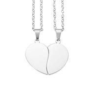 sourcing map 2Set Broken Heart Pendant Couple Necklace, Stainless Steel Engravable Best Friend Forever Pendant Adjustable Matching Necklace Two Half Hearts Charm(1.1", Silver Tone)