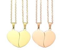 sourcing map 2Set Broken Heart Pendant Couple Necklace, Stainless Steel Engravable Best Friend Forever Pendant Adjustable Matching Necklace Two Half Hearts Charm(1.1", Golden/Rose Gold)