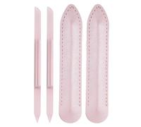 sourcing map 2set Glass Cuticle Pusher Tool Dual Ended Crystal Glass Cuticle Remover Manicure Stick with PU Leather for Nail Care Shaper Cuticle Filing, Pink