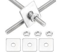 sourcing map 2Set M4x180mm Fully Threaded Rod, 304 Stainless Steel Threaded Rods Bar Studs Right Hand Threads with Nut Square Washer for Structural Anchoring Fastening Screw
