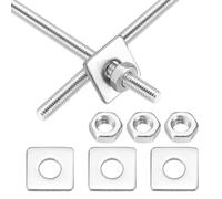 sourcing map 2Set M4x300mm Fully Threaded Rod Threaded Rods Bar Studs | 201 Stainless Steel Right Hand Threads with Nut Square Washer for Structural Anchoring Fastening Screw