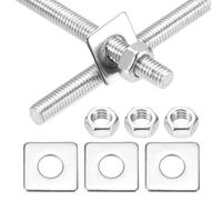 sourcing map 2Set M5x450mm Fully Threaded Rod, 201 Stainless Steel Threaded Rods Bar Studs Right Hand Threads with Nut Square Washer for Structural Anchoring Fastening Screw