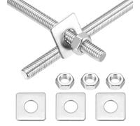 sourcing map 2Set M6x150mm Fully Threaded Rod, 304 Stainless Steel Threaded Rods Bar Studs Right Hand Threads with Nut Square Washer for Structural Anchoring Fastening Screw