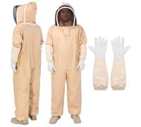 sourcing map 2Sets Bee Suit for Men and Women XXL Beekeeping Suits Outfit with Glove and Veil Hood Bee Suits for Men Proof Backyard Professional and Beginner Bee Keeper Thick, Apricot