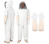 sourcing map 2Sets Bee Suit for Men and Women XXL Beekeeping Suits Outfit with Glove and Veil Hood Bee Suits for Men Proof Backyard Professional and Beginner Bee Keeper Thick, White