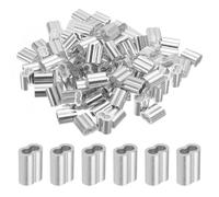 sourcing map 3/16" 5mm Aluminum Crimping Loop Sleeve Double Ferrule for Wire Rope Cable Line End, Silver 100pcs