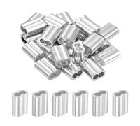 sourcing map 3/16" 5mm Aluminum Crimping Loop Sleeve Double Ferrule for Wire Rope Cable Line End, Silver 25pcs