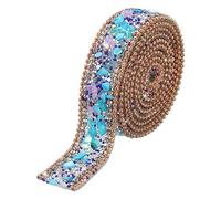 sourcing map 3.28 FT x 0.8 Inch Hotfix Crystal Beaded Rhinestone Ribbon Chain Trim Banding for Clothes Bag Shoes Party Decoration Lake Blue Gems + Gold Chain