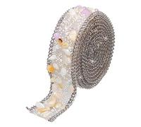 sourcing map 3.28 FT x 0.8 Inch Hotfix Crystal Beaded Rhinestone Ribbon Chain Trim Banding for Clothes Bag Shoes Party Decoration White Gems + Silver Chain