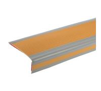 sourcing map 3.2Ft Stair Nosing, 4cm PVC Self Adhesive Stair Edges Protector L Shape Stair Edging Stair Steps Edges Trim for Outdoor Indoor Stair, Brown/Grey