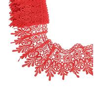 sourcing map 3-3/4 Inch Lace Trim Fabric Lace Vintage Flower Ribbon by the Yard Embroidered Edge for Sewing Dress Pillow Clothes Bag Curtain Bridal Decor DIY Crafts Table(Bright Red 5 Yards)