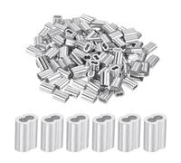 sourcing map 3/32" 2.5mm Aluminum Crimping Loop Sleeve Double Ferrule for Wire Rope Cable Line End, Silver 120pcs