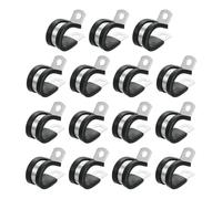 sourcing map 3/4"(18mm) Cable Clamp, 304 Stainless Steel Rubber Cushioned Insulated R Shape Metal Clamp Tube Holder for Pipe Hose Wire Cord Installation 15Pcs