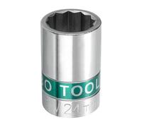 sourcing map 3/4" Drive 12 Points Socket 24mm Metric Shallow Impact Socket 40CR Galvanizing Flip Spindle Nut Impact Grade for Home Auto Nuts Bolts Repair, Silver Green