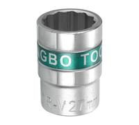sourcing map 3/4" Drive 12 Points Socket 27mm Metric Shallow Impact Socket 40CR Galvanizing Flip Spindle Nut Impact Grade for Home Auto Nuts Bolts Repair, Silver Green
