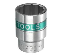 sourcing map 3/4" Drive 12 Points Socket 32mm Metric Shallow Impact Socket 40CR Galvanizing Flip Spindle Nut Impact Grade for Home Auto Nuts Bolts Repair, Silver Green
