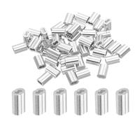 sourcing map 3/64" 1.2mm Aluminum Crimping Loop Sleeve Double Ferrule for Wire Rope Cable Line End, Silver 50pcs