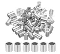 sourcing map 3/8" 10mm Aluminum Crimping Loop Sleeve Single Round Ferrule 25mm Height, Silver 50pcs