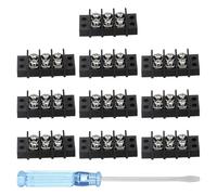 sourcing map 3 Circuits Screw Terminal Blocks, 300V 20A 9.5mm Pitch 3 Positions Dual Rows Terminal Strip with Flat Head Screwdriver for Electrical Wire Connecting, Pack of 10