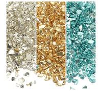 sourcing map 3 Colors Crushed Glass Chips, 1-3mm Irregular Glitter Metallic Glass Broken Glasses Pieces with Laser Bag for Craft DIY Vase Epoxy Halloween Decoration 31g, Silver & Gold & Blue